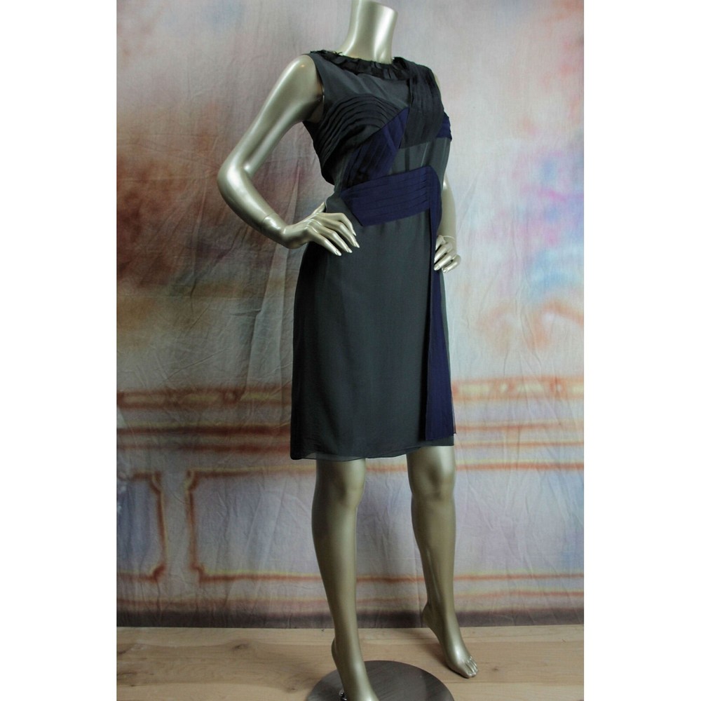 $2850 New PROENZA SCHOULER Black Charcoal Gray Blue Pleated Silk Dress 4